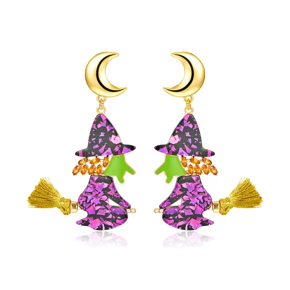 欧美热销款小众设计万圣节个性女巫耳环节日派对时尚设计感女耳饰