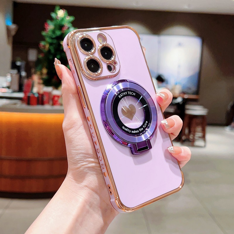 Magnetic electrodeposición amor con soporte para iPhone18Promax caso de teléfono 18 manzana 17 juegos suave 16 a prueba de caídas