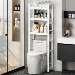 トイレの便器の棚が床に落ちています。穴を開けないトイレの多機能便器の上の収納棚です。