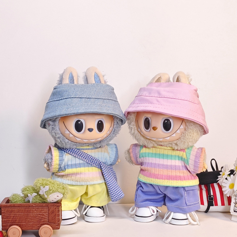 In-Stock Colored T-Shirt Suitable for Labubu Doll Clothes First, Second, and Third Generation 17cm Labubu Macaron Blind Box Sitting Party