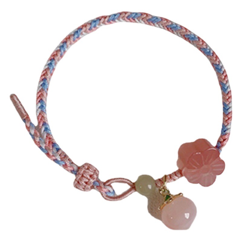 Fashion Peach Blossom Agate Hetian Jade Handmade Woven Hand Rope Sweet Fresh Women's Hand Rope Niche ins Style