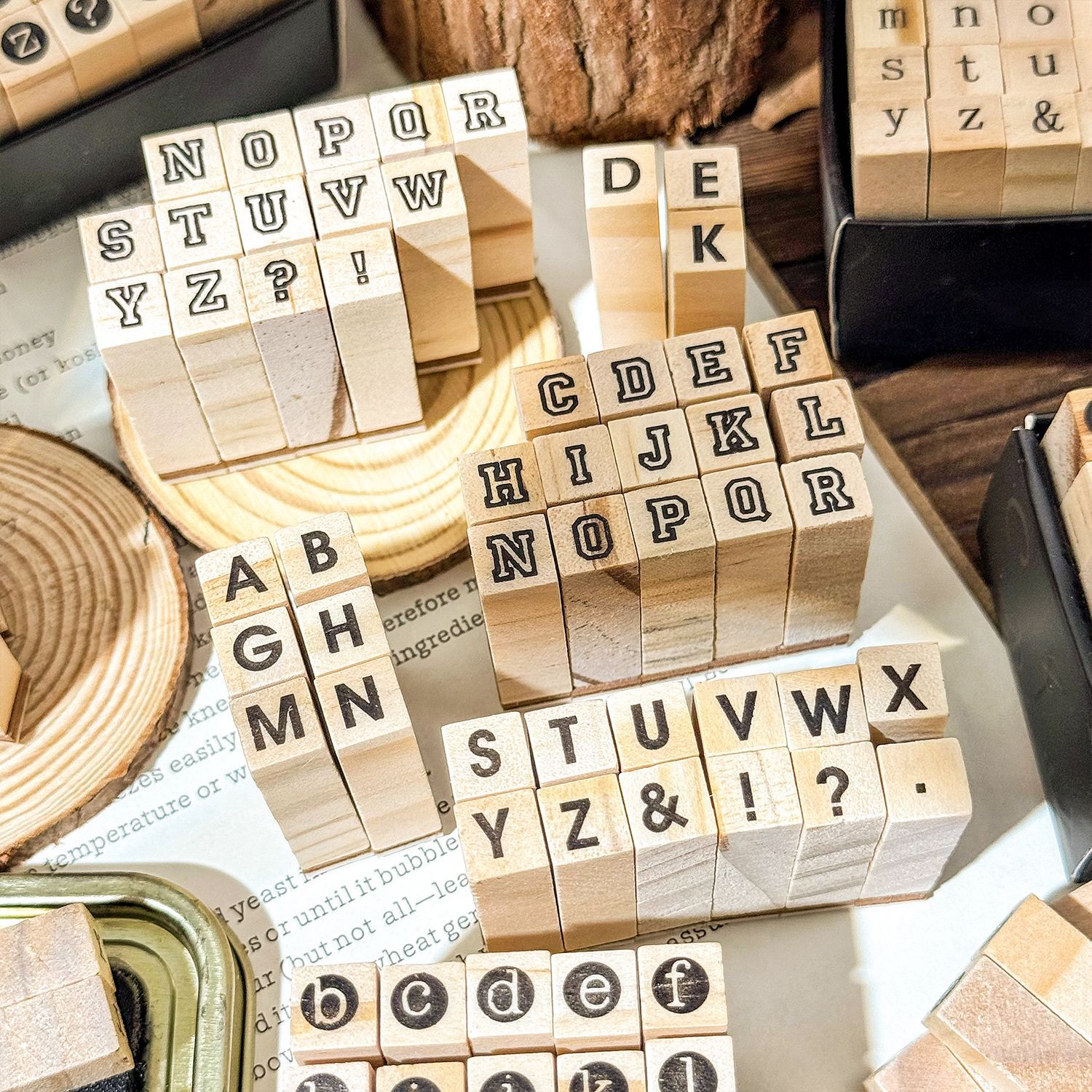 Serie espacial en inglés 30 sellos de madera de haya Sellos básicos de letras en inglés Sellos de mano de madera