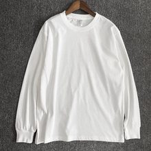 935白色长袖t恤男春季圆领宽松美式纯棉上衣潮纯色螺纹袖口打底衫