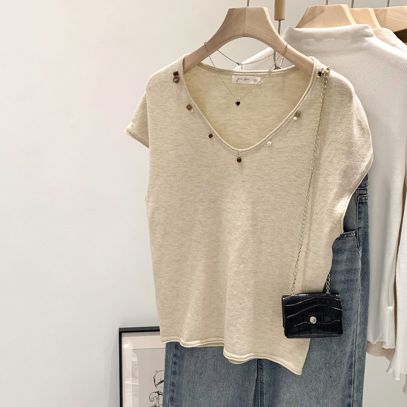 Button V-Neck Loose Drop-Shoulder Sleeveless Tank Top T-Shirt for Women, Summer 2026 New Style, Relaxed and Casual Small Top