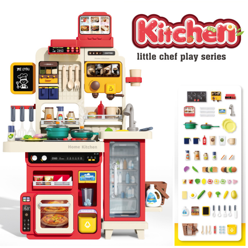 Niños transfronterizos 90cm de simulación de pulverización de sonido y luz de agua de cocina mesa de comedor con pantalla táctil juego de jugadores caseros