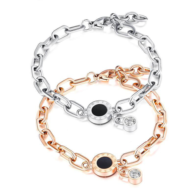 De moda en línea celebridad romana digital diamante pulsera marca de moda Rosa chapado en oro de titanio de acero de las mujeres pulsera de moda pulsera de la joyería