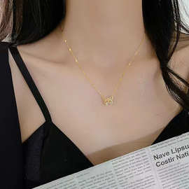 欧美ins风轻奢时尚百搭款蝴蝶锆石项链钛钢镀18K真金时尚锁骨颈链