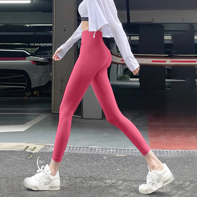 Pantalones de yoga desnudos, fitness, running, leggings ajustados, cintura alta, caderas, abdomen elástico, pantalones de tiburón