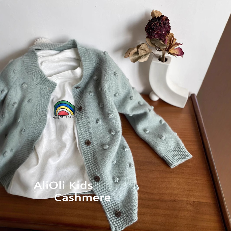 Inner Mongolia Pengbo Cashmere Children's Cashmere Sweater Thickened Crewneck Cardigan Handmade Embroidered Cute Popcorn Ball Inner Mongolia Pengbo Cashmere Children's Cashmere Sweater Thickened Crewneck Cardigan Handmade Embroidered Cute Popcorn Ball