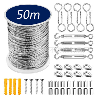 Labelable 15m / 50m Plastic-Coated Steel Wire Rope Garden Cable Rope Load-Bearing Suspension Rope Tightener Kit