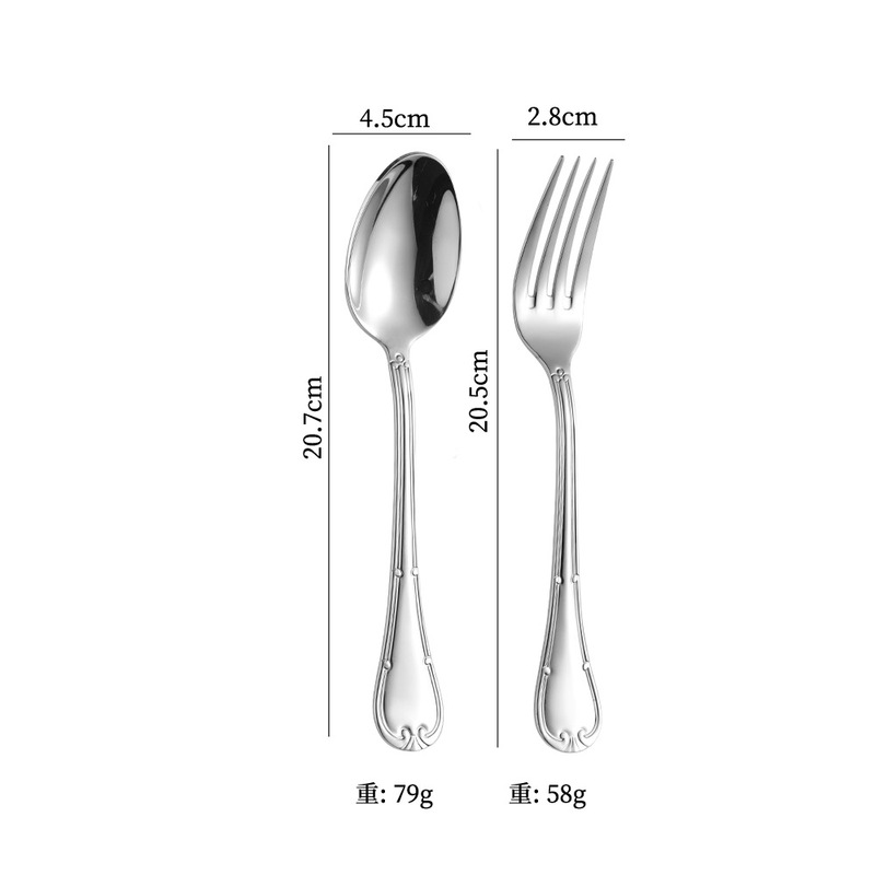 工場直送の304ステンレス食器、高級ステーキナイフとフォーク、ホテルの軽い高級感、レトロな彫刻が施された金縁のスプーン|undefined