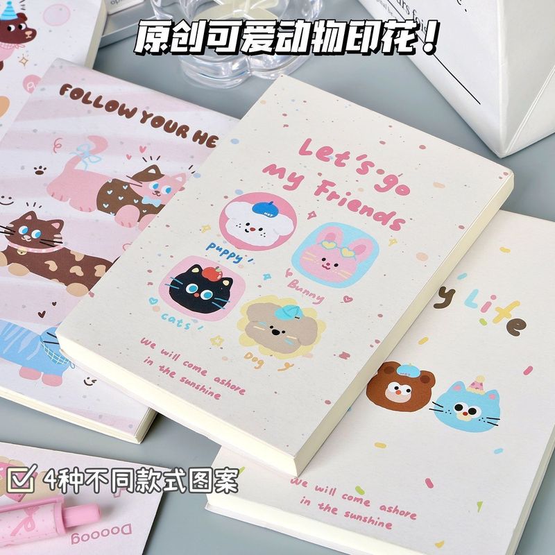 かわいい動物 A6 空白ノートブック ins 高価値厚みのあるガーリーハート学生 DIY フリップアップノートブック耐久性|undefined