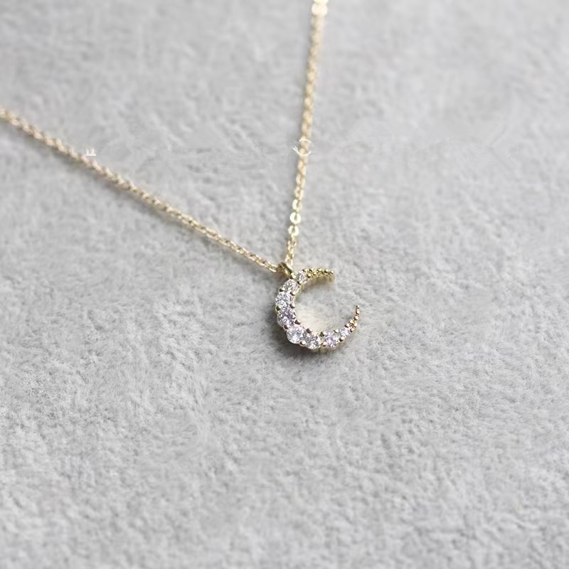 Plating Design 925 Sterling Silver Zircon Cable Chain Plating Moon Pendant Necklace