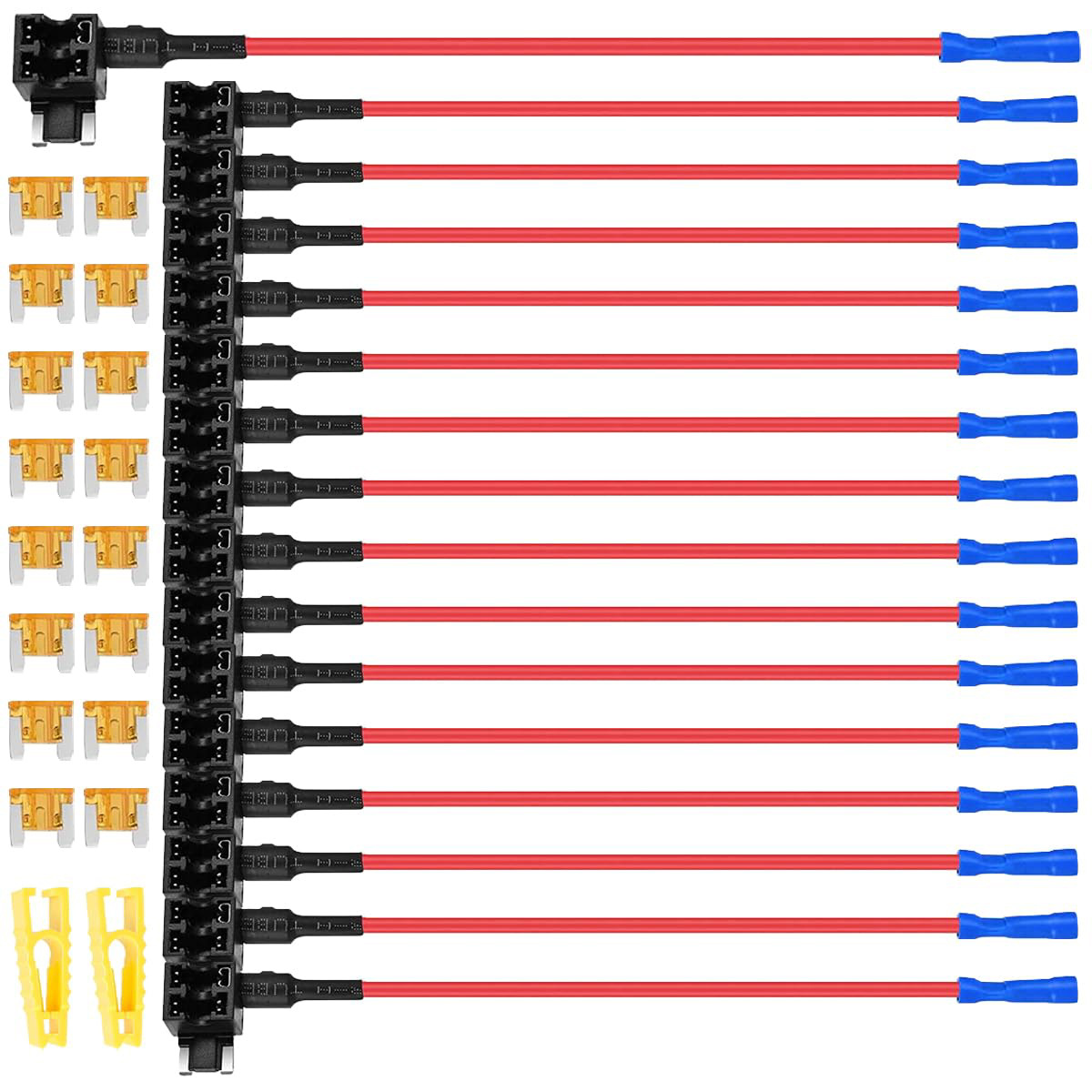 跨境批发 16pcs袋装 5安培薄型迷你汽车保险丝取电器保险丝座带线