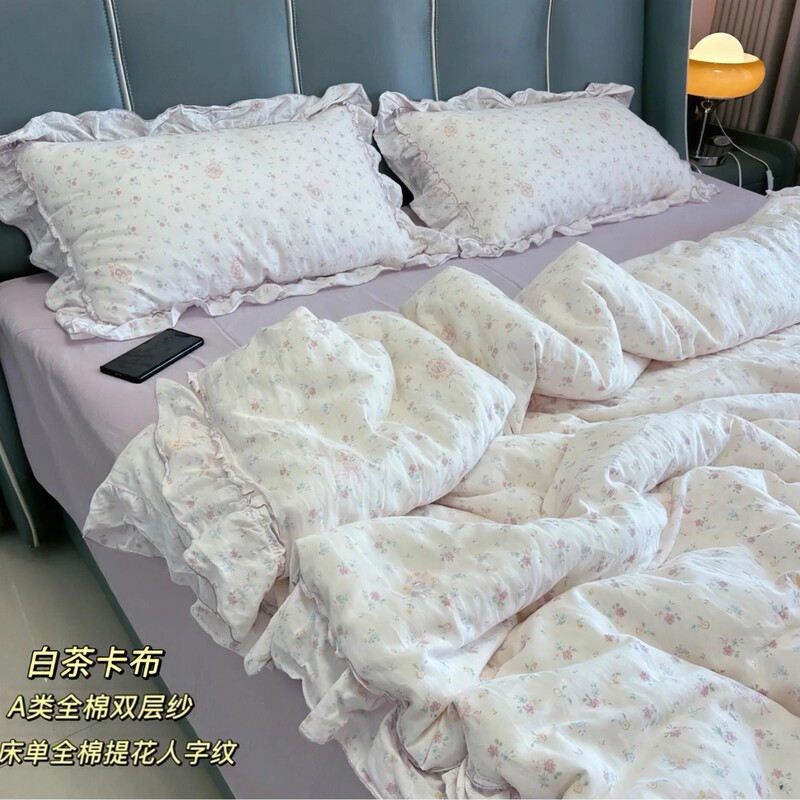 2025新款法式浪漫复古花边纯棉双层纱四件套小碎花被套三件套批发|undefined
