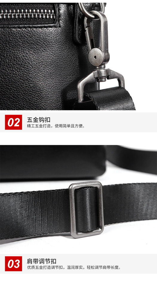Túi đeo chéo nam da bò thật Malute mềm mại, kiêm túi clutch cầm tay, chống thấm nước — Màu đen chi tiết 27