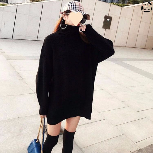 70-Thick medium and long lazy red high-neck sweater for women's autumn and winter loose large size student coat