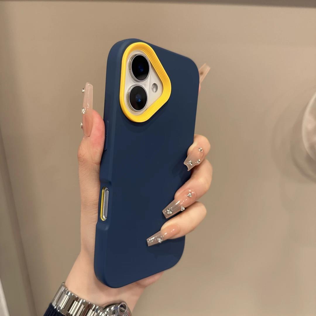 Lente de contraste simple tres en uno para iPhone16ProMax funda para teléfono móvil 14 Apple 15 color sólido 13 pareja