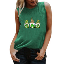 亚马逊2021新款圣帕特里克节T恤抱三叶草小矮人印花休闲无袖背心