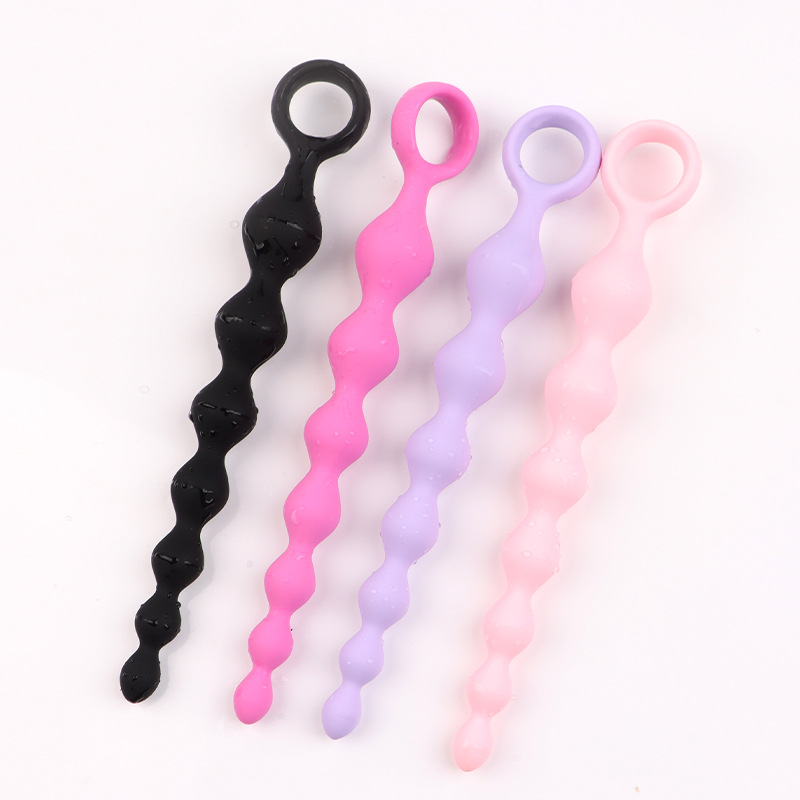 Seven-Bead Pull-String Anal Plug, Silicone Graduated Beads, Violet Adult Toy — detail image 5