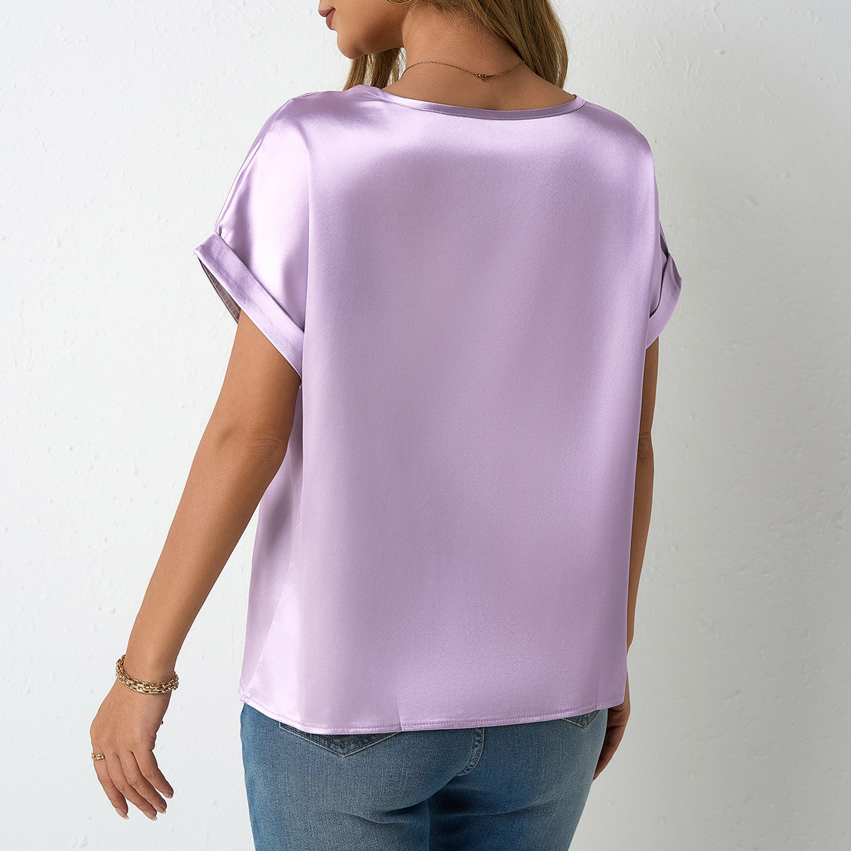 Abbigliamento donna Camicia da donna a maniche corte in raso, vestibilità ampia, primavera/estate, per occasioni formali e casual._voghion.com