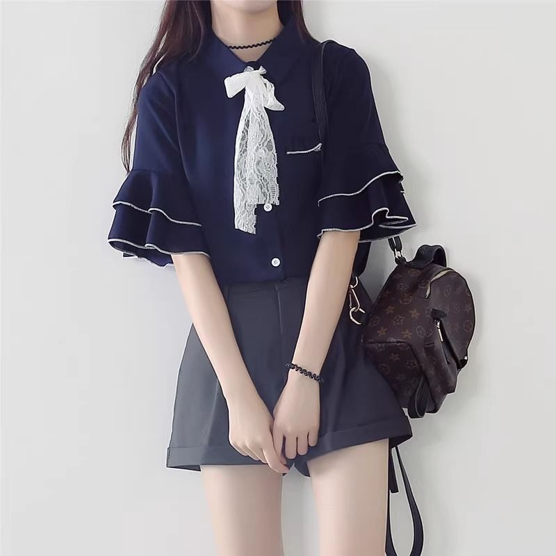 Shiffon summer fresh Japanese fashionable shirt with bow