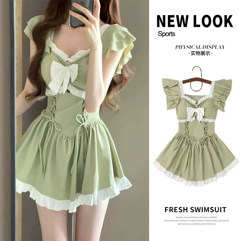 Женский купальник 2025 года, цельный летний новый консервативный купальник-боксер в стиле милой юбки авокадо, закрывающий живот, высококачественный купальник