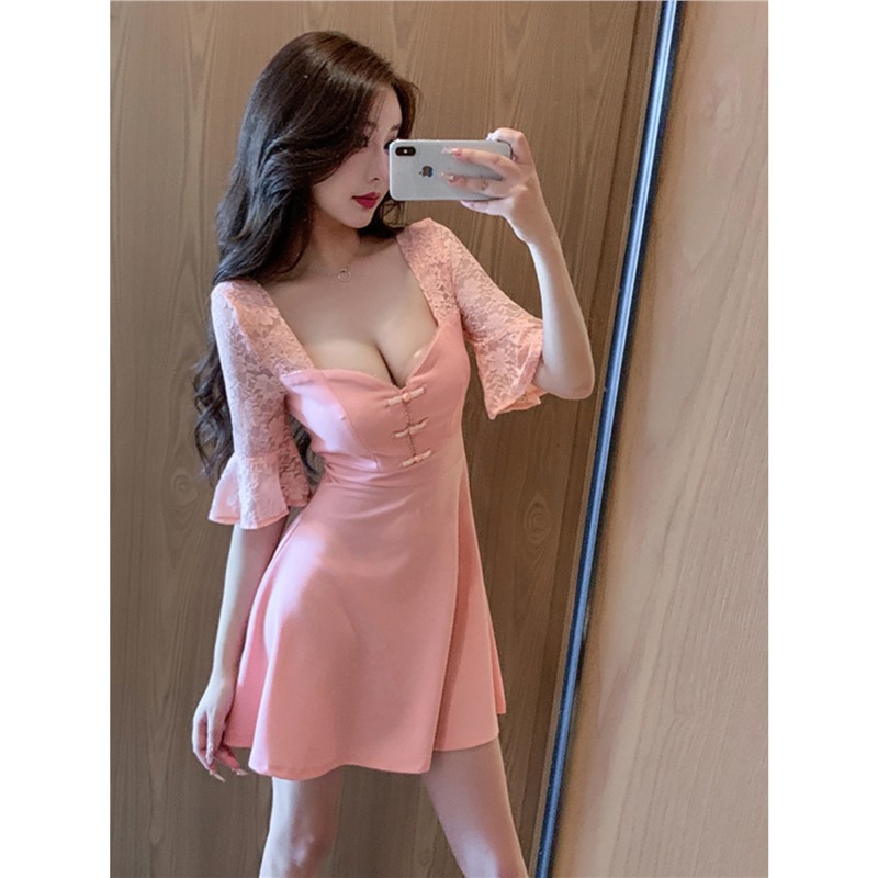 Nightclub Women's Sexy Lace Nightclub Dress Women's Low-Cut Waist Nightclub Skirt Club Technician Work Clothes