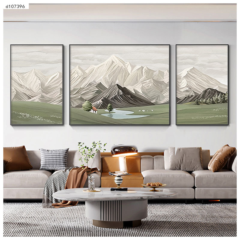 日照金山客厅装饰画清新风景山水挂画沙发背景墙晶瓷画三联画-阿里巴巴