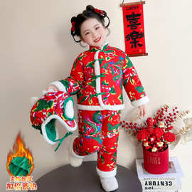 女童拜年服冬装2025新款儿童新年红色女宝宝东北大花过年衣服套装