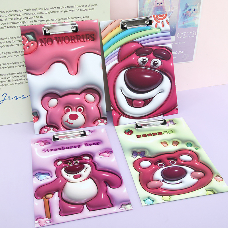 Portapapeles expandible A4 con diseño de oso fresa, bloc de notas para estudiantes, carpeta de documentos, portapapeles multifuncional.