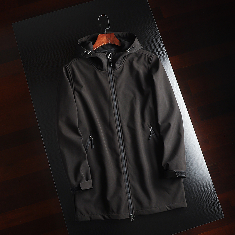 High Cargo Tail Cargo Autumn and Winter Men's fleece-lined Composite Windproof Waterproof Soft Shell Jacket Mid-length Outdoor Windbreaker Jacket