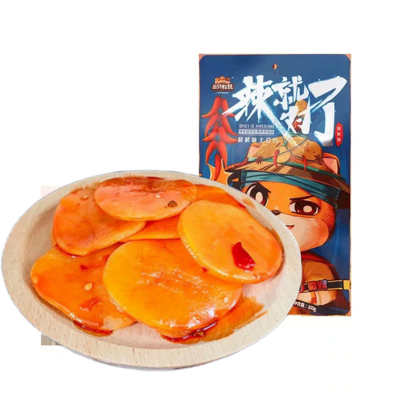 一件代發三隻松鼠燒烤味土豆片100g麻辣土豆洋芋香辣薯片零食