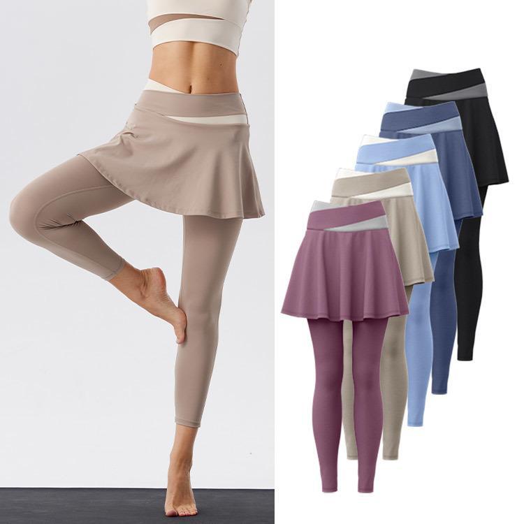 Pantalones de ropa de yoga desnudos, pantalones de falda a juego de color de primavera y verano para mujer, cintura alta ajustada, cadera elástica, ropa deportiva de secado rápido, pantalones