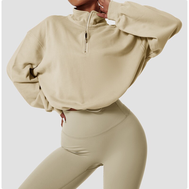 Half-zipper Pullover High Collar Running Fitness Sweater Women's Drawstring Loose Flesh-Covering Slimming Running Long-Sleeved Top Half-zipper Pullover High Collar Running Fitness Sweater Women's Drawstring Loose Flesh-Covering Slimming Running Long-Sleeved Top