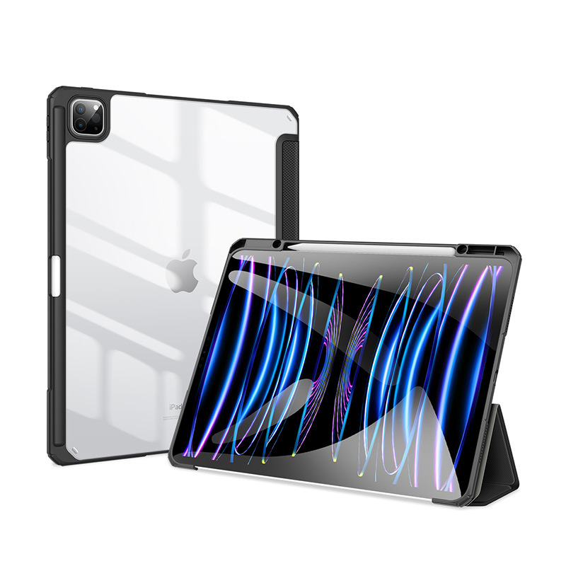 Aplicable a iPad Pro 12,9 funda protectora de sueño inteligente acrílico transparente con ranura de la pluma funda protectora resistente a la caída