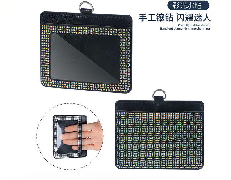 Cross-Border Hot-Selling Rhinestone Card Holder, Large Capacity, Multiple Color Options, Small Card Slots, Compact Leather Pu Card Case for Women