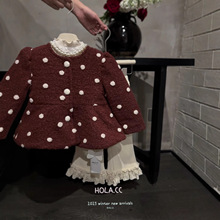 HOLA.CC女童时尚波点毛毛外套儿童韩系休闲宽松外套甜美外套6653