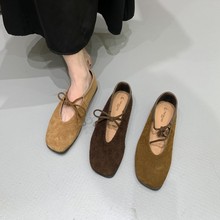 真皮版 复古方头系带平底单鞋女奶奶鞋勃肯鞋2025初秋新款女鞋