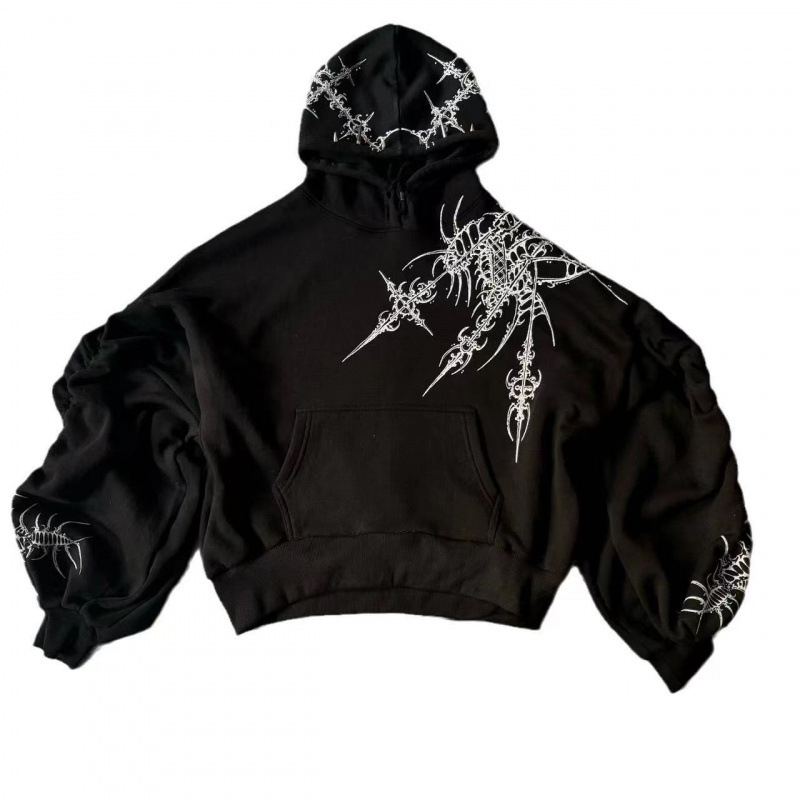 Felpa con cappuccio retrò hip-hop – Giacca streetwear con cerniera e stampa teschio (vestibilità oversize, unisex, nera, dalla S alla 5XL)_voghion.com