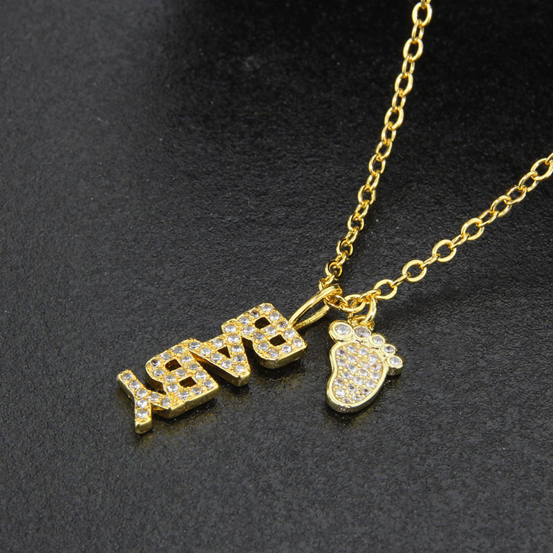 European And American Ins Cross-border Diamond Letters Feet Combination Necklace Direct Supply Spot Copper-plated Gold Baby Feet Pendant display picture 3