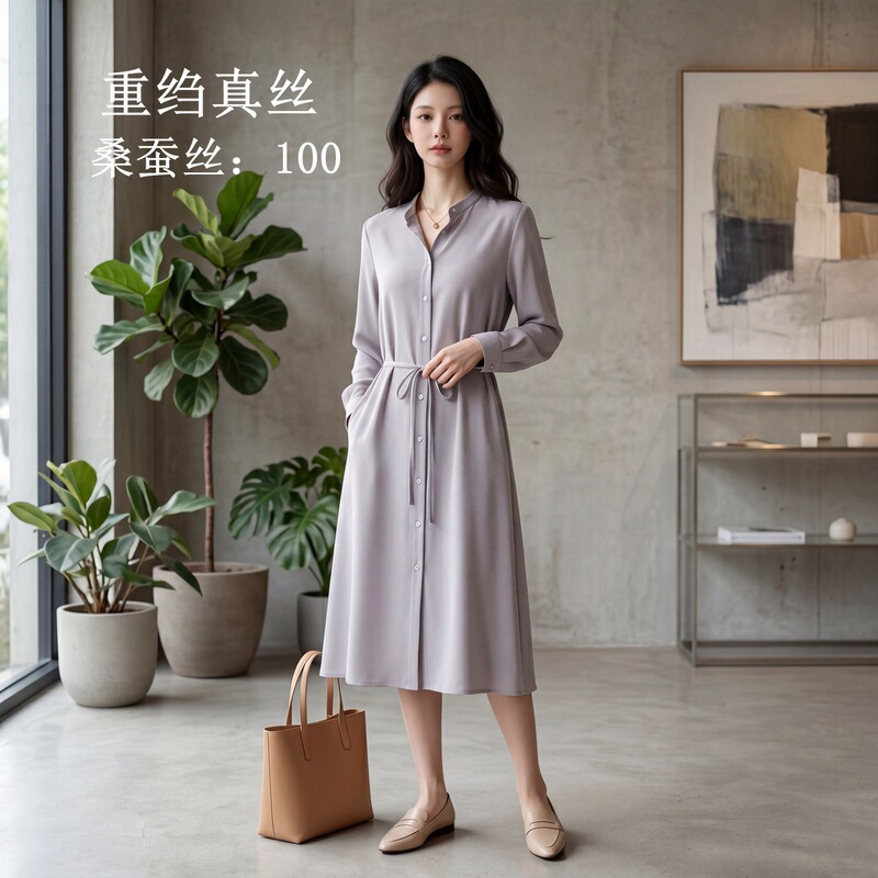 30mm Heavy Crepe Silk Dress for Women, Made of Mulberry Silk, Plus-Size Women's Fashion, Simple Tie-Waist Mid-Length Shirt Dress 30mm Heavy Crepe Silk Dress for Women, Made of Mulberry Silk, Plus-Size Women's Fashion, Simple Tie-Waist Mid-Length Shirt Dress