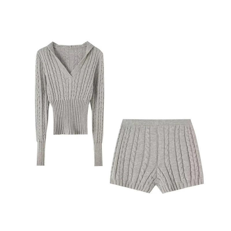 Twist Suit Hot Girl Autumn Pullover Retro Low-Waist Tight American Sweater Hooded Shorts Solid Color
