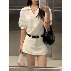 アメリカンレトロな白いデニムスカート女性のための夏の新しいホットガール露出防止Aラインヒップカバーショートスカートパンツスカート