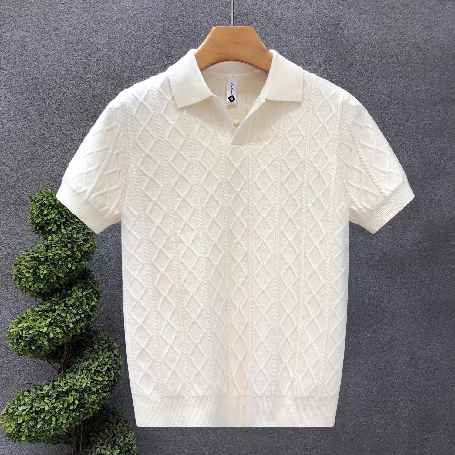 Camisas polo cuello V cuello gaviota camiseta de manga corta texturas de hombre con solapa vieja camiseta de viento de verano fábrica transfronteriza al por mayor