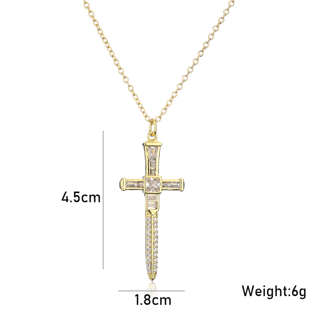Fashion geometric copper zircon cross necklace