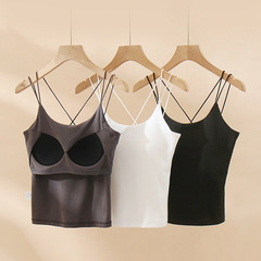 性感交叉美背吊帶背心女夏帶胸墊罩杯一體式內搭辣妹穿搭女裝上衣
