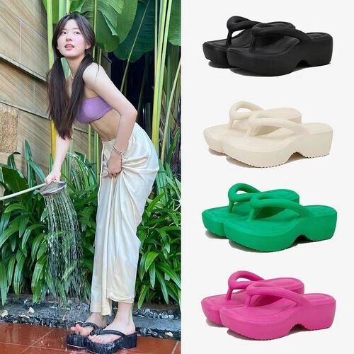 Star-Style EVA Slipper with Comfortable Fit, Toe-Covered Herringbone Slip-On Women's Summer Thick Heel Lift Outdoor Fashion Sandals