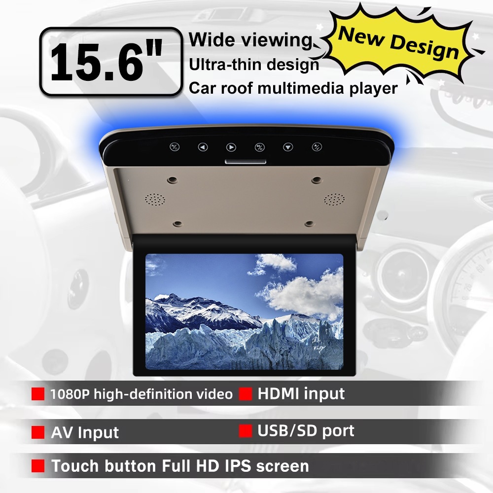 Cross-Border 15.6inch Car Ceiling-Mounted Tv Monitor Android 13 System Ips USB Car Rear Seat Entertainment