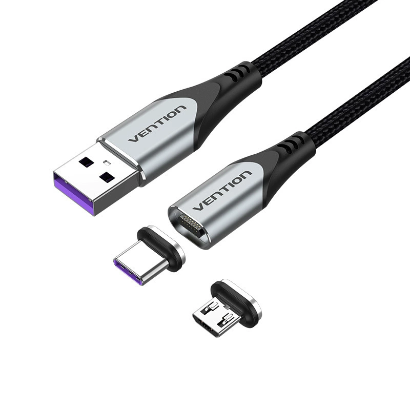 威迅 CQN Series USB 2.0 A Male to Micro-B Male + C Male 2-in-1 Magnetic Data Cable 5A
